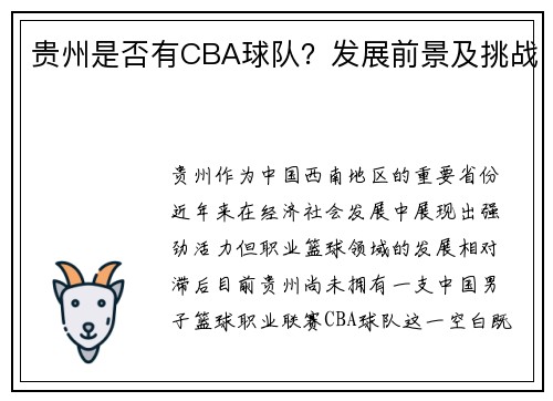 贵州是否有CBA球队？发展前景及挑战
