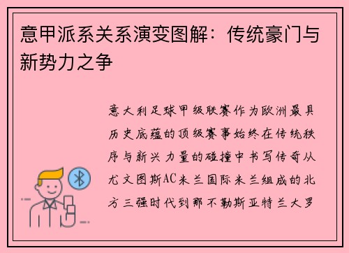 意甲派系关系演变图解：传统豪门与新势力之争