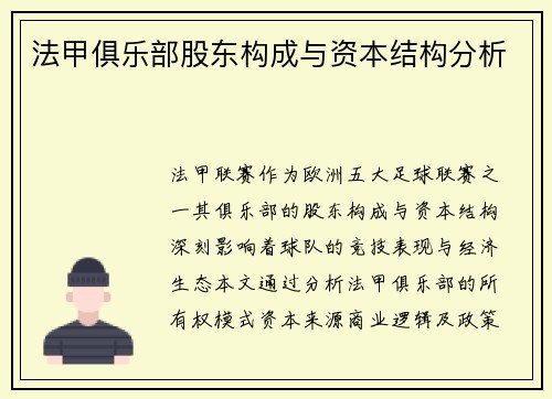 法甲俱乐部股东构成与资本结构分析